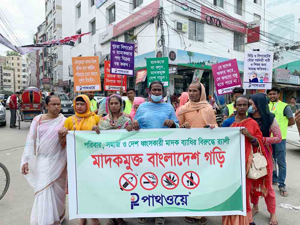 "Pathway" organized anti-drug campaign and march a rally with several posters and slogans with third gender people. 